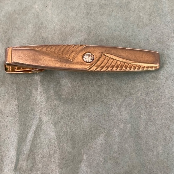 VTG Anson Cuff Links Tie Bar  Goldtone Coloring Clear Center Stone Art Nouveau - Picture 2 of 8